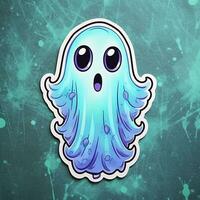 a close up of a sticker of a ghost with a surprised look. generative ai. photo