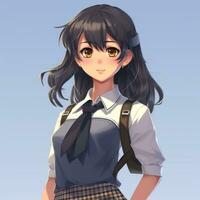 anime girl with long hair wearing a school uniform and a tie. generative ai. photo