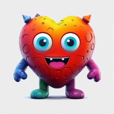 brightly colored heart with horns and eyes and a smile. generative ai.  28445611 Stock Photo at Vecteezy