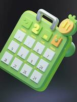 allí es un verde calculadora con un reloj en él. generativo ai. foto