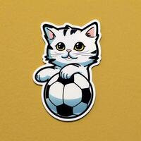 there is a sticker of a cat with a soccer ball. generative ai. photo