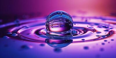a close up of a water drop with a purple background. generative ai. photo
