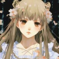 anime girl with long hair and flowers in her hair. generative ai. photo