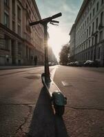 arafa scooter en el calle en el ciudad con edificios en el antecedentes. generativo ai. foto