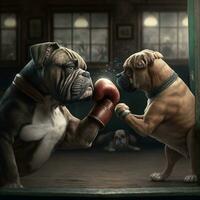 perros luchando en un boxeo anillo con un rojo boxeo guante. generativo ai. foto