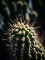 a close up of a cactus plant with many spikes on it. generative ai. photo