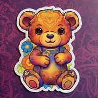 there is a sticker of a teddy bear with a flower on it. generative ai. photo