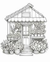 un dibujo de un casa con en conserva plantas y un porche. generativo ai. foto