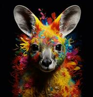 brightly colored animal with feathers on its head and neck. generative ai. photo