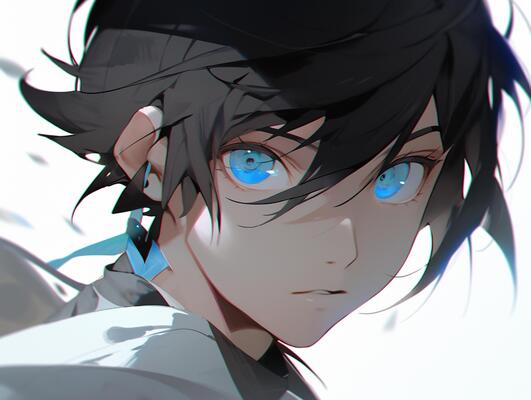 anime boy with blue eyes and black hair staring at the camera. generative  ai. 28462120 Stock Photo at Vecteezy