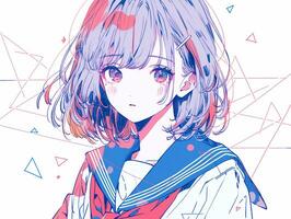 anime girl with pink hair and blue eyes in a sailor outfit. generative ai. photo