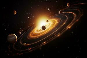 arafa imagen de un solar sistema con planetas y un estrella. generativo ai. foto