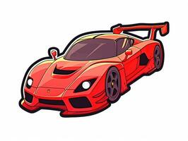 cartoon red sports car with a black roof and a red body. generative ai. photo