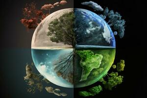 allí son cuatro diferente imágenes de un árbol y un planeta. generativo ai. foto