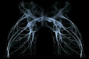 a close up of a pair of lungs with smoke coming out of them. generative ai. photo