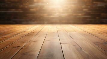 a close up of a wooden floor with a light shining on it. generative ai. photo