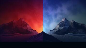 arafa imagen de un montaña con un rojo y azul cielo. generativo ai. foto