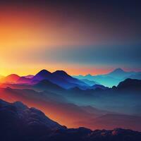 montañas son en el distancia con un puesta de sol en el antecedentes. generativo ai. foto