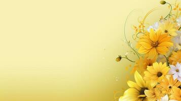 yellow and white flowers with a bee on a yellow background. generative ai. photo
