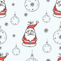 Christmas Seamless pattern with Santa Claus toy and Xmas ball on white background with snowflakes. Vector illustration. hand drawing. Cute new year kids collection .