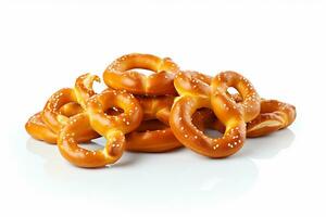 allí son un lote de pretzels ese son apilado juntos. generativo ai. foto
