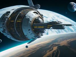 Futuristic space station on the edge of the galaxy photo
