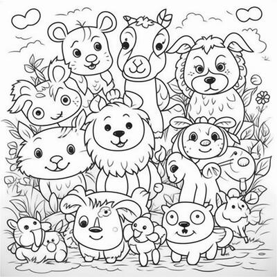 Cartoon Animals Coloring Stock Photos, Images and Backgrounds for Free