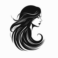 un negro y blanco ilustración de un mujeres cara con largo cabello. generativo ai. foto