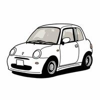 a drawing of a small car with a white top and black rim. generative ai. photo