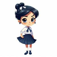 cartoon girl in school uniform with ponytail and school shoes. generative ai. photo