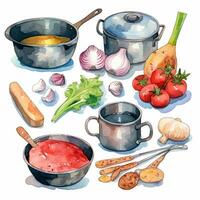 there are many different types of cooking utensils and vegetables. generative ai. photo