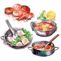 there are four different types of food in pots and pans. generative ai. photo