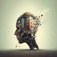 arafed image of a man with a house on his head. generative ai. photo