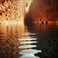 there is a reflection of a brick wall in the water. generative ai. photo