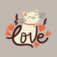 gato dibujado con el palabra amor vector