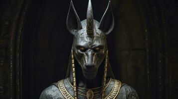 Ancient Egyptian god of death and the world of the dead, the terrible Anubis. Fantasy character of Egypt. Generative Ai photo