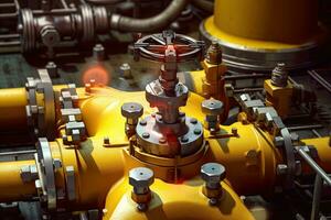 Offshore oil and gas site service operator open valve for control gases and crude product. Generative Ai photo