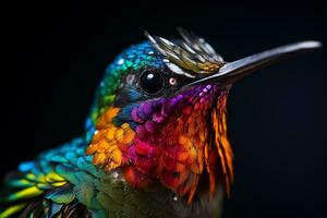 a brightly colored bird with a long beak and a long beak. generative ai. photo