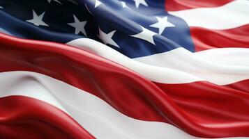un cerca arriba de un grande americano bandera con un blanco estrella. generativo ai. foto