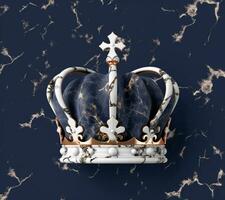 there is a crown on a marbled surface with a blue background. generative ai. photo