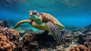 A sea turtle roams leisurely in the vast ocean. AI generative 28821584  Stock Photo at Vecteezy