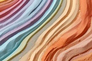 Stripes of rainbow coloured sand , copy space on white background , Generative AI photo