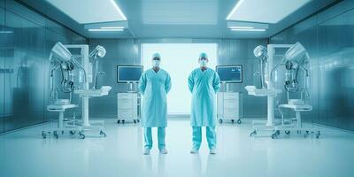 Medical doctor ER team, surgeon and anesthetist on medical hospital room background ,Generative AI. photo