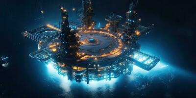 Oil and Gas processing platform,producing gas condensate and water and sent to onshore refiner ,Generative AI . photo