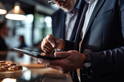 Senior businessman signing a contract work, Generative AI. photo