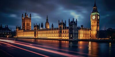 Big Ben and the Houses of Parliament at night in London, UK  ,Generative AI photo