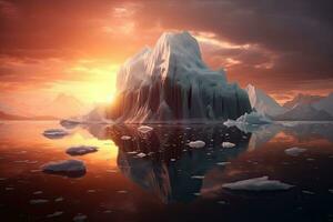 Iceberg - Hidden Danger And Global Warming Concept, sunset , Generative AI. photo