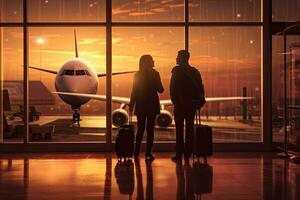 Pareja en el aeropuerto ,generativo ai foto