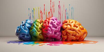 Brain , colours many , copy space , Generative AI. photo