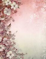 there is a pink and white floral background with a bird. generative ai. photo